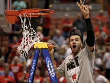 Werner Ladder at basketball game net cutting ceremony