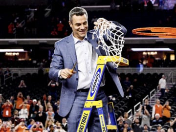 Werner Ladder at basketball game net cutting ceremony